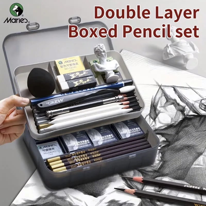 

Marie's Large Capacity Pencil Set,31pcs/44pcs,Double Layer Box for Sketching & Painting for Adults,Students,and Artists