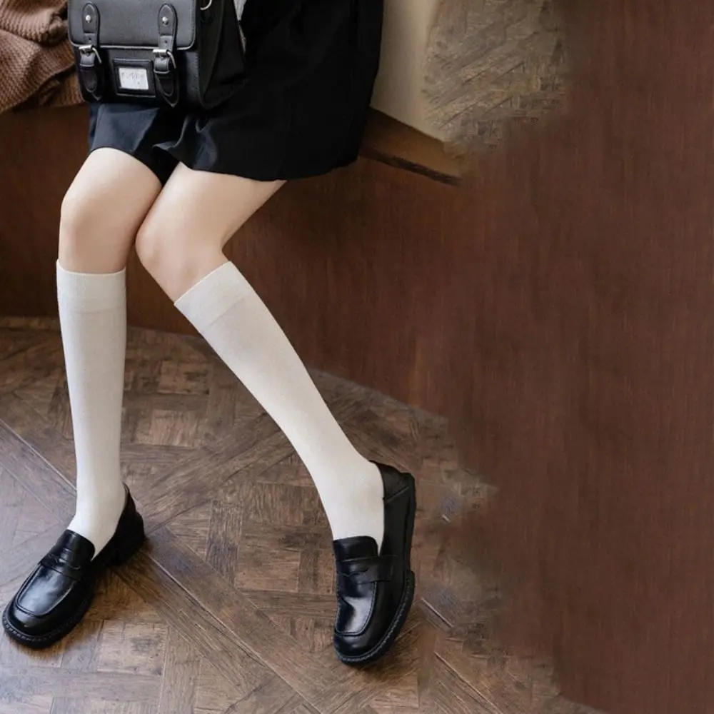 

White Harajuku Women Stockings Cotton Sweat-absorbent Jk Lolita Girls Stocks Solid Color Mid-calf Over The Knee Socks Girls