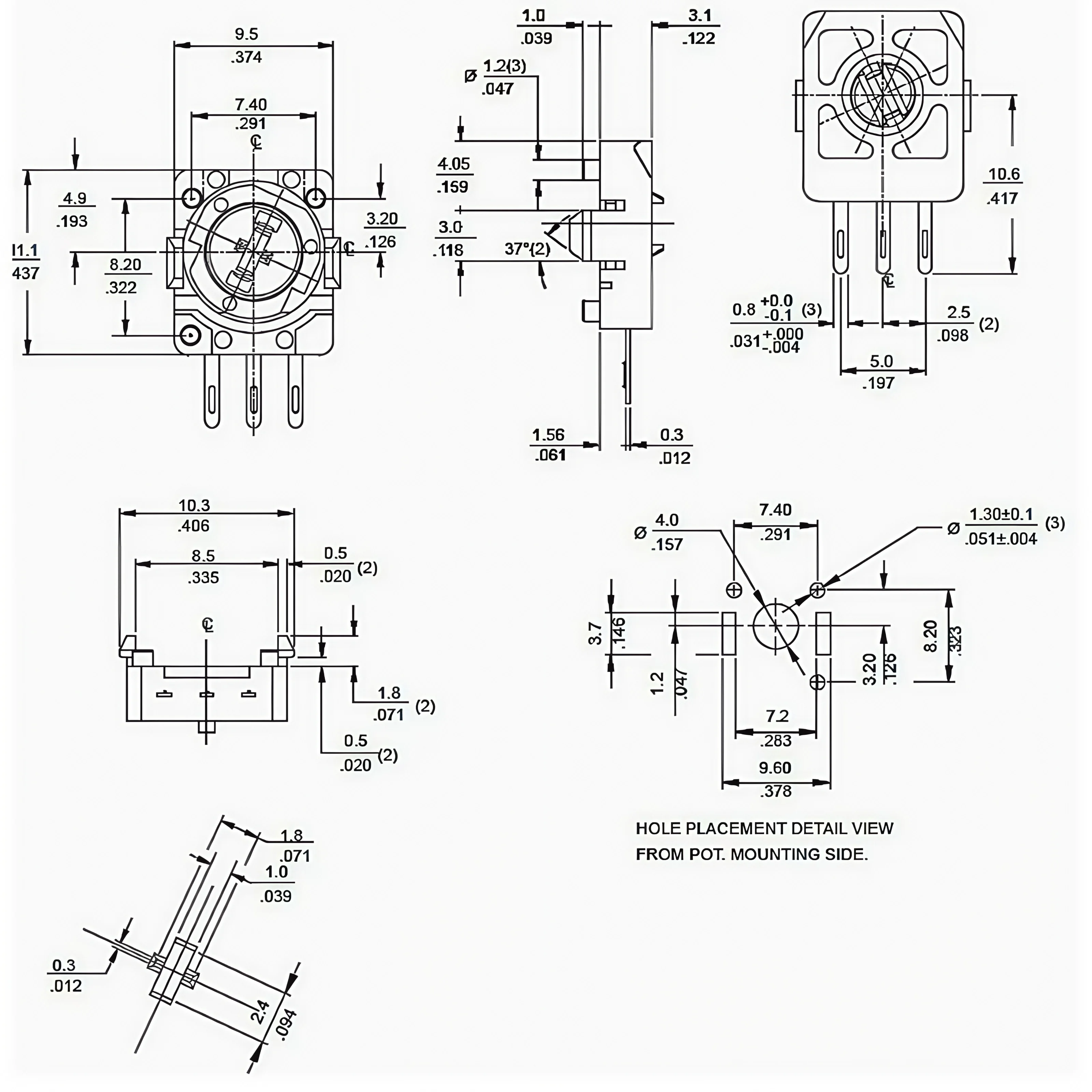 New CTS Adjustable Rotary Potentiometer Resistor 251B12T103A6NB 10K Resistance 1PCS
