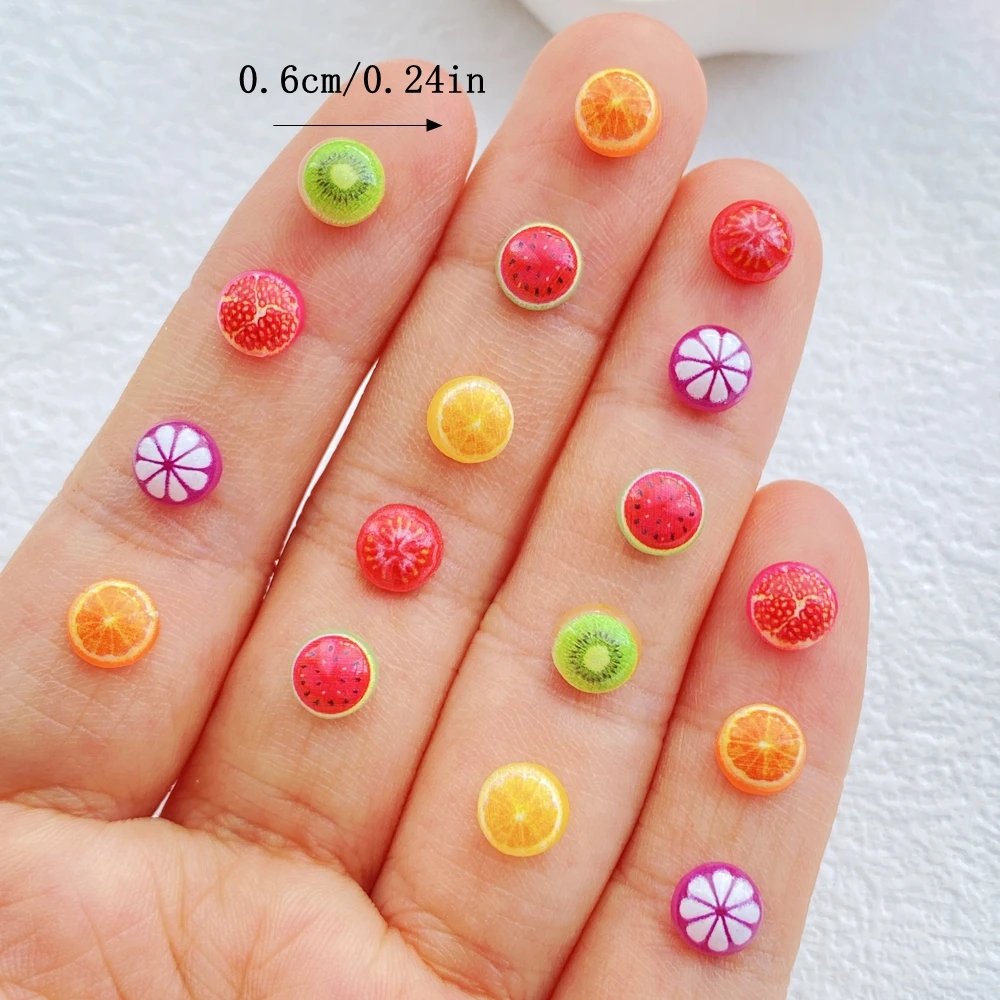 50Pcs Cute Resin Mini Colorful Oranges, Watermelons, Kiwis FlatBack Cabochon Ornament Jewelry Making Manicure Hairwear