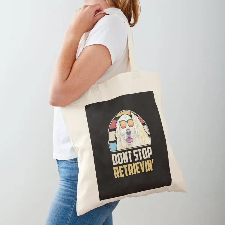 Funny Vintage Dont Stop Retrieving English Cream Golden Retriever Tote Bag shopping bag logo Shopper bag