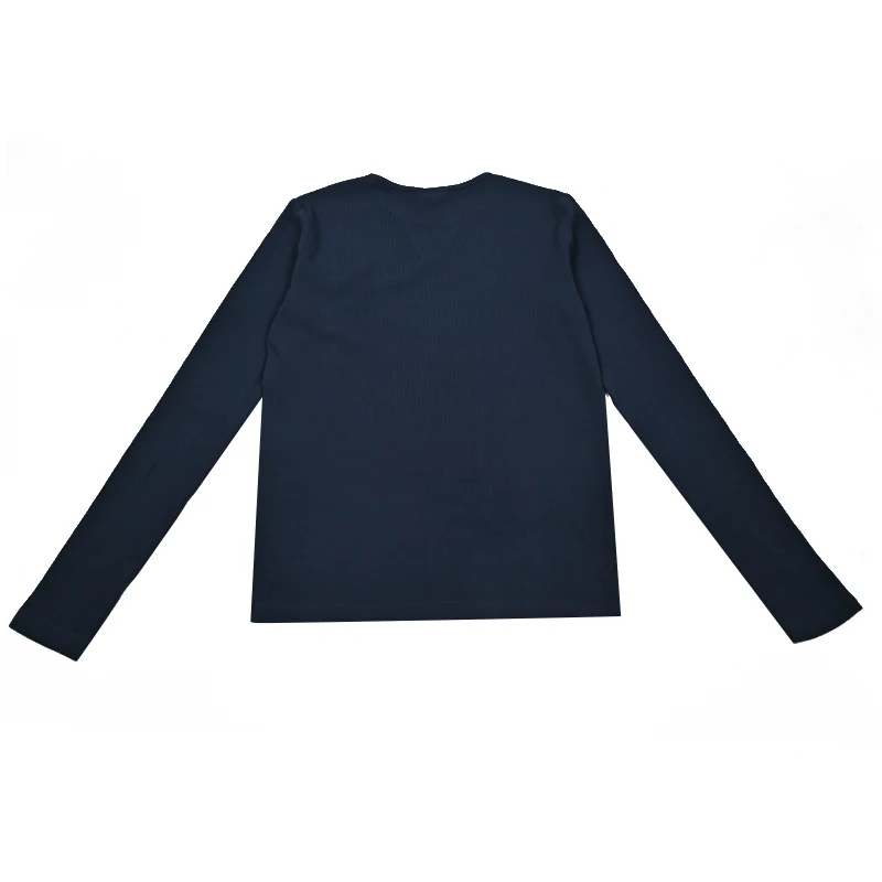 Kids Shirt Dark Navy Blue Boy and Girls Casual School Shirt Long Sleeves Top Round Neck Children Clothes Logo Embroidery image 4