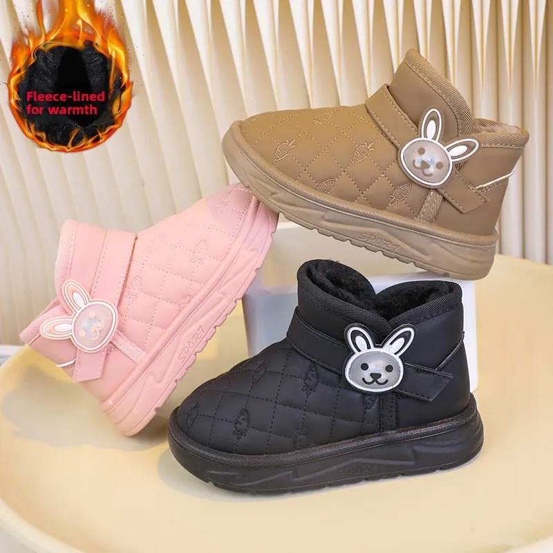 New Children's Winter Boots for Girl Solid Color Short Versatile Toddlers Causal Boots Fashion Thickened Plush Kids Cotton Boots