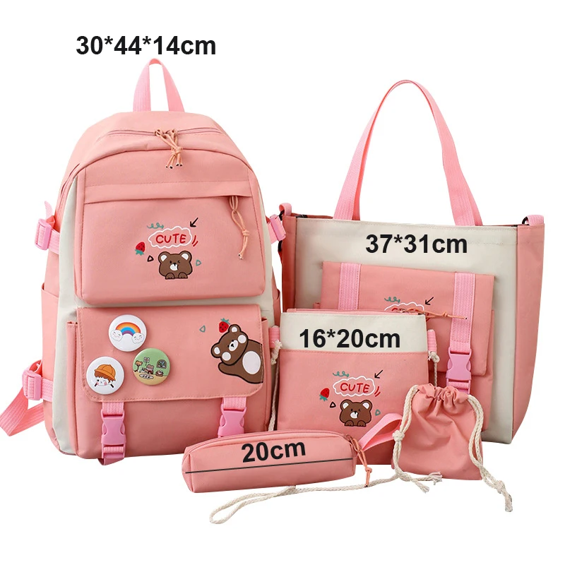 5Pcs Primary Child School Backpacks with Pencil Cases Cute Bear Kids School Bag for Girls Boys Portable Children\'s Backpack