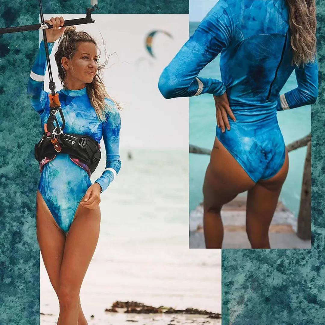 MUOLUX  Long Sleeve Tie Dye One Piece Swimwear Women 2024 Monokini Bath Suit Bodysuit Swimsuit Summer Beach Rash Guard Surfing