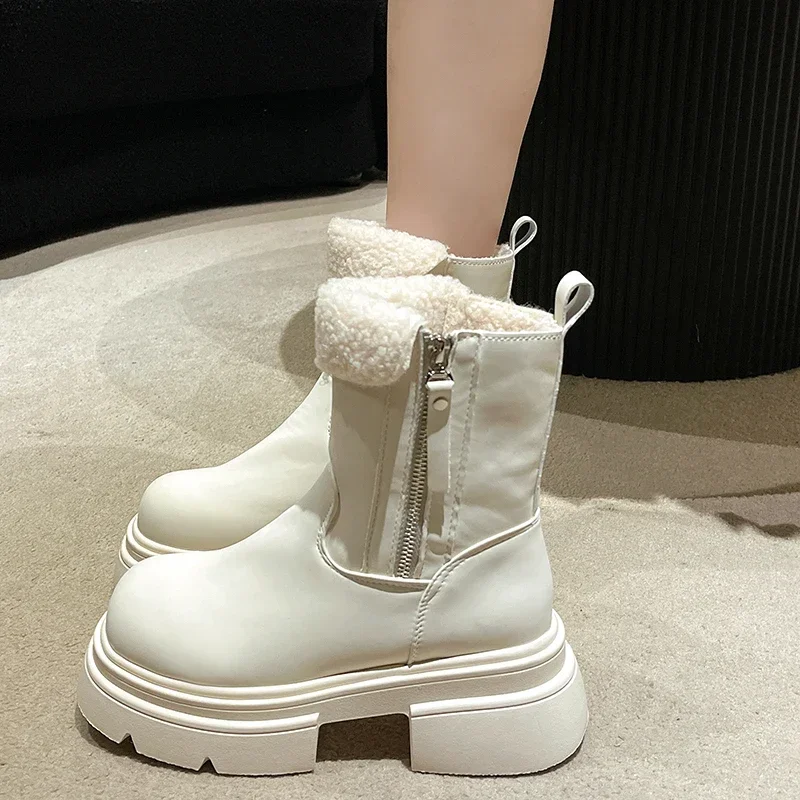 Women's Shoes 2023 Brand Zipper Women's Boots Winter Round Toe Solid Plush Warm Short Barrel Mid Heel Water Proof Fashion Boots