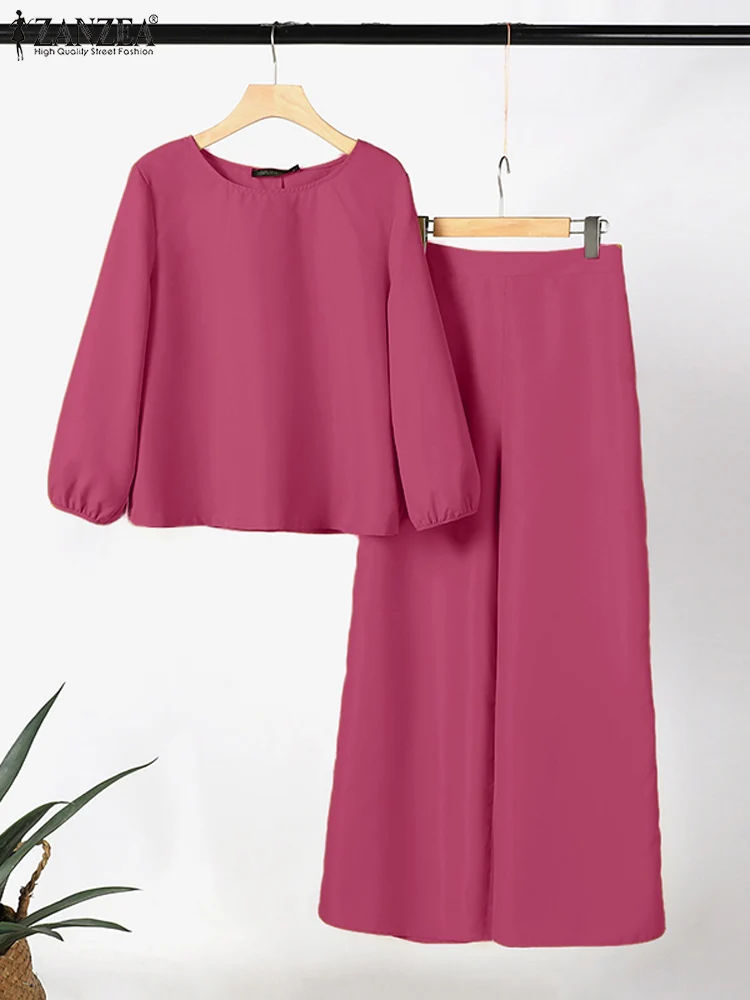 ZANZEA-chándal de moda para mujer, 3/4 Blusa de manga, pantalones, trajes de trabajo OL, 2 piezas, Verano