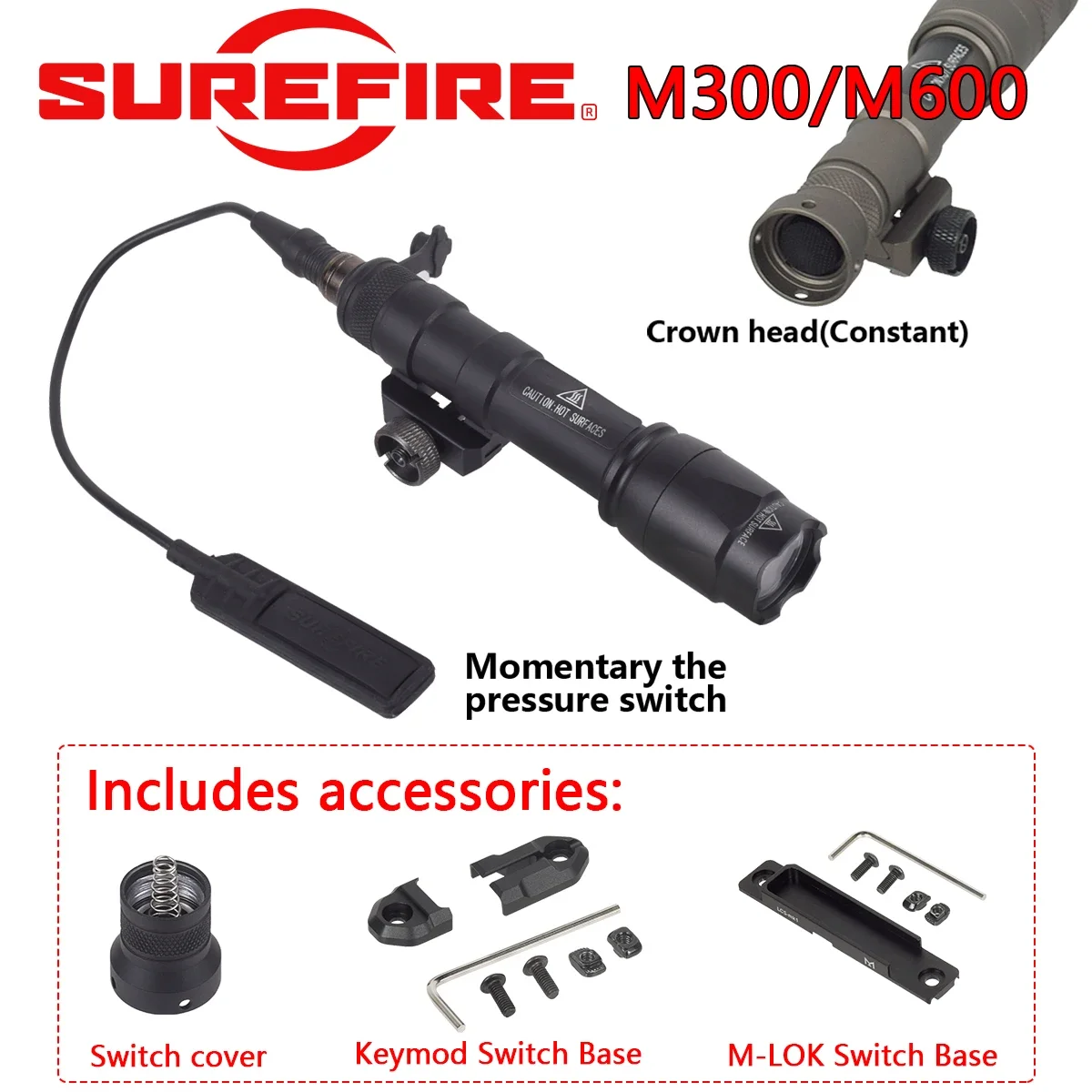 Tactical SureFire M600 M600C Flashlight Hunting LED Torch With M-LOK Keymod Switch Mount Cover Airsoft Switch M300 M300C Light