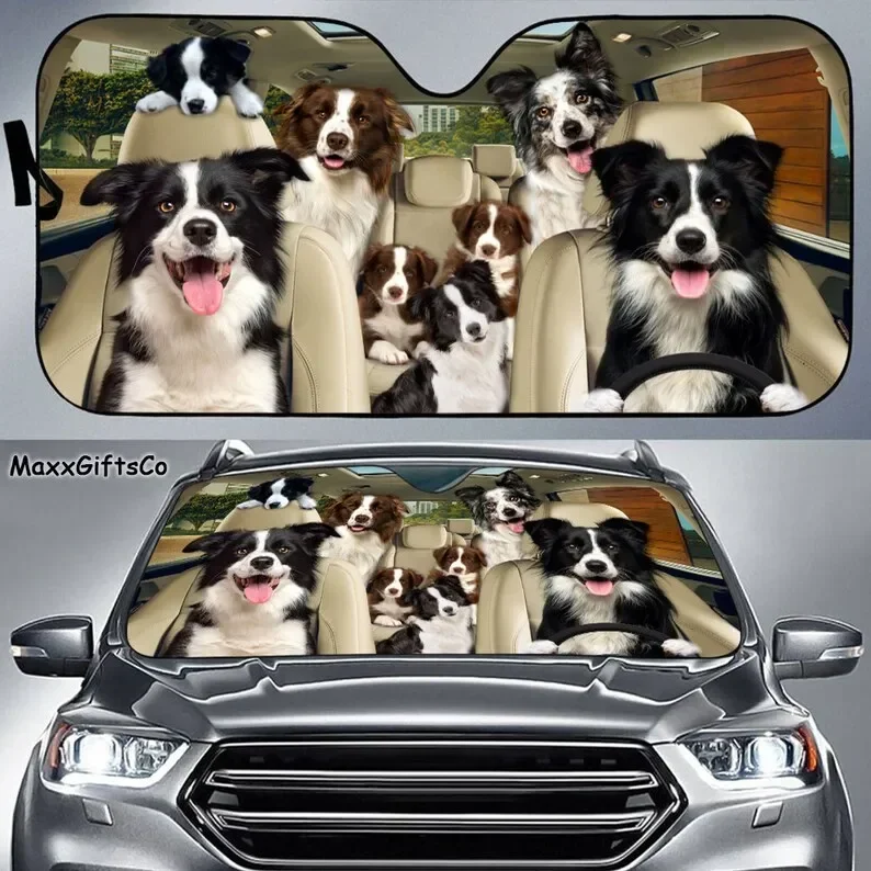 Border Collie Car Sun Shade, Border Collie Windshield, Dogs Family Sunshade, Dogs Car Accessories, Car Decoration, Gift For Dad