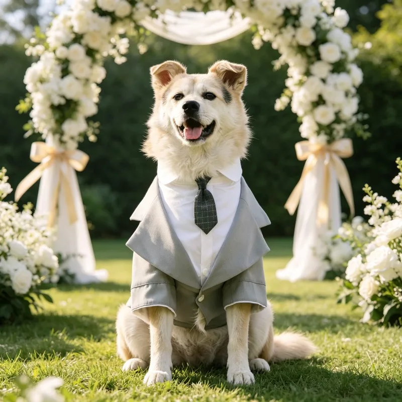 Pet Wedding Tuxedo Suit For Dogs Fake Two Piece Costume With Necktie Formal Dress Up Clothes For Corgi And Shiba Inu