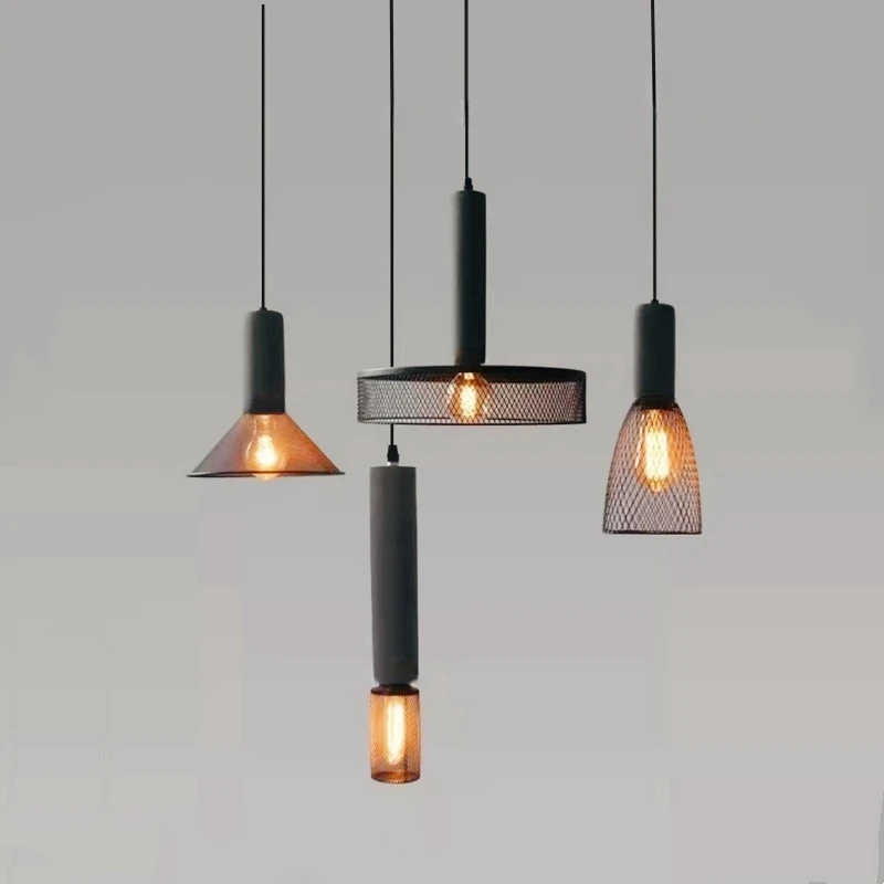 Industrial Cement Cylinder LED Pendant Lights Loft E27 Concrete Long Tube Chandeliers Dining Room Kitchen Decor Hanging Lighting