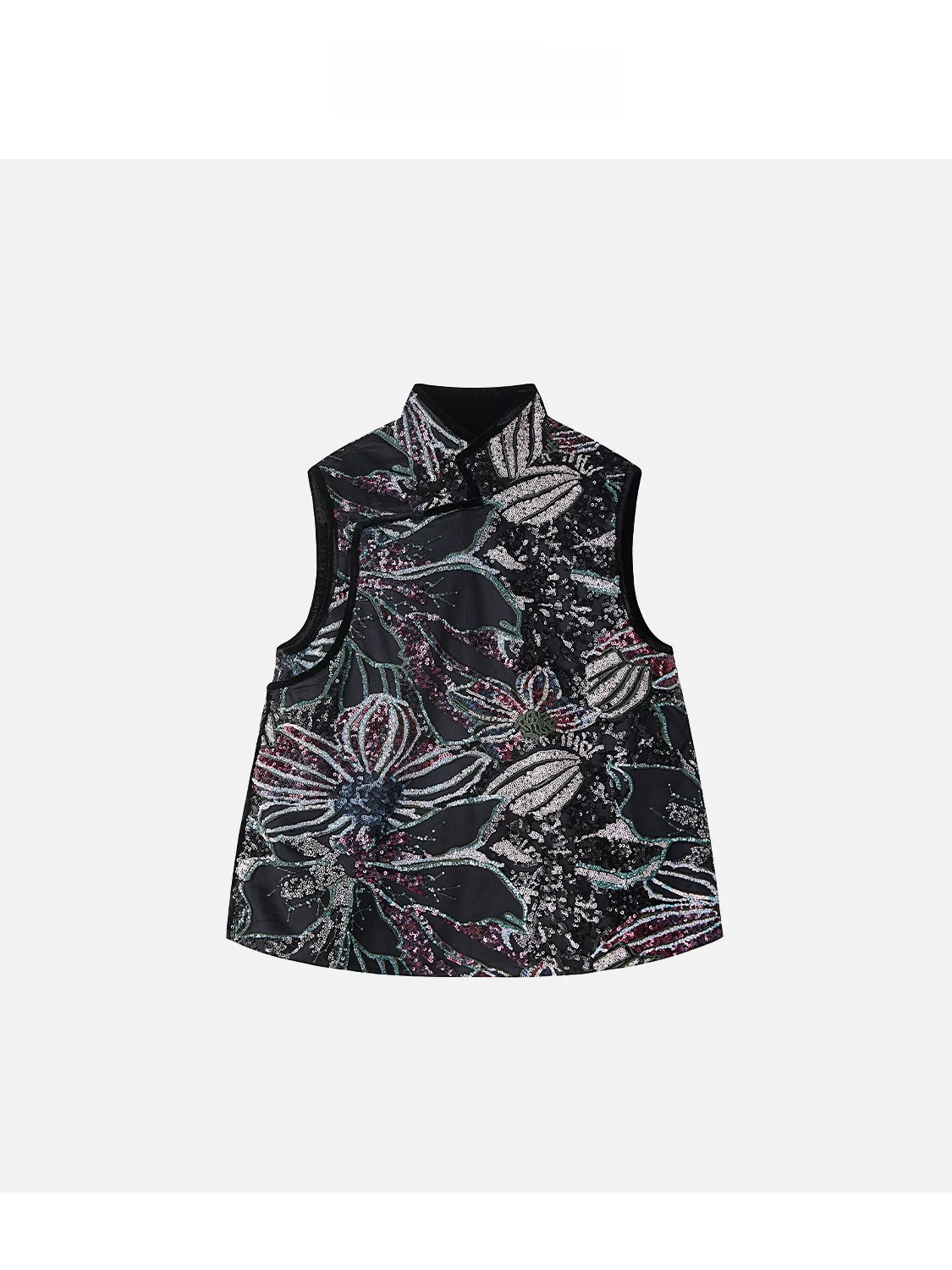 

JINGJING2026 Новая коллекция: Жилет с вышивкой в китайском стиле, воротником-стойкой и косой застежкой на пуговицах, в стиле традиционной моды