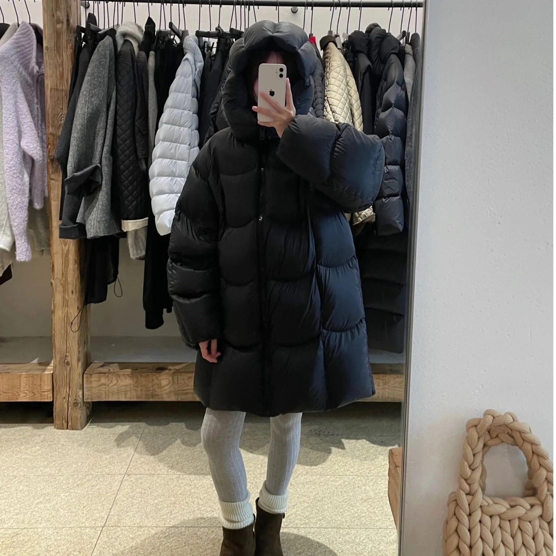 

Cotton-padded Clothes Women's Medium and Long Cocoon-shaped Simple Hooded Bud Loose Thickened Jacket 2025 New