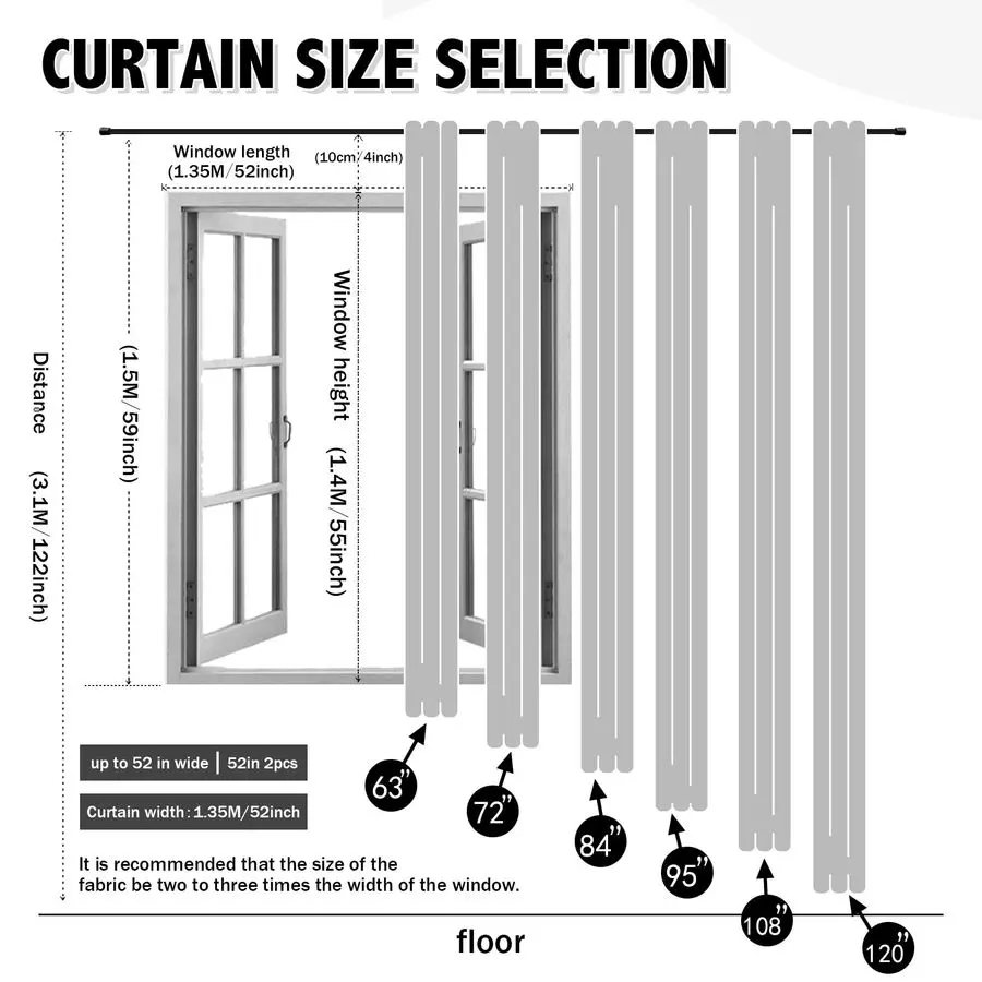 Rideaux de maison occultants et couches transparentes, paire de panneaux de rideaux de fenêtre solides avec dessus à œillets, 52W x 84L, gris