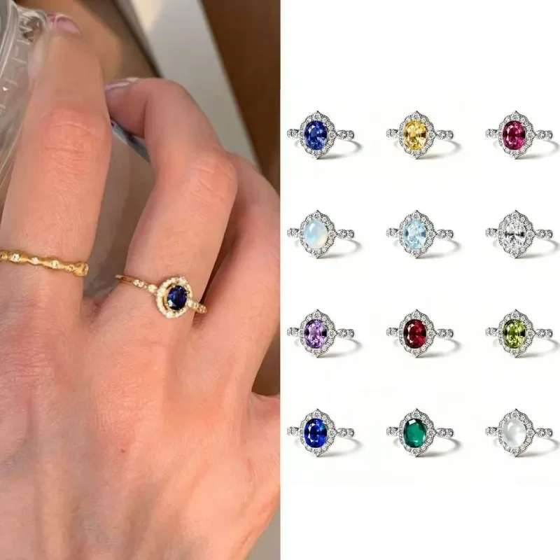 S925 silver December birthstone natural colored treasure ring Princess Diana model surrounding diamond gemstone ring