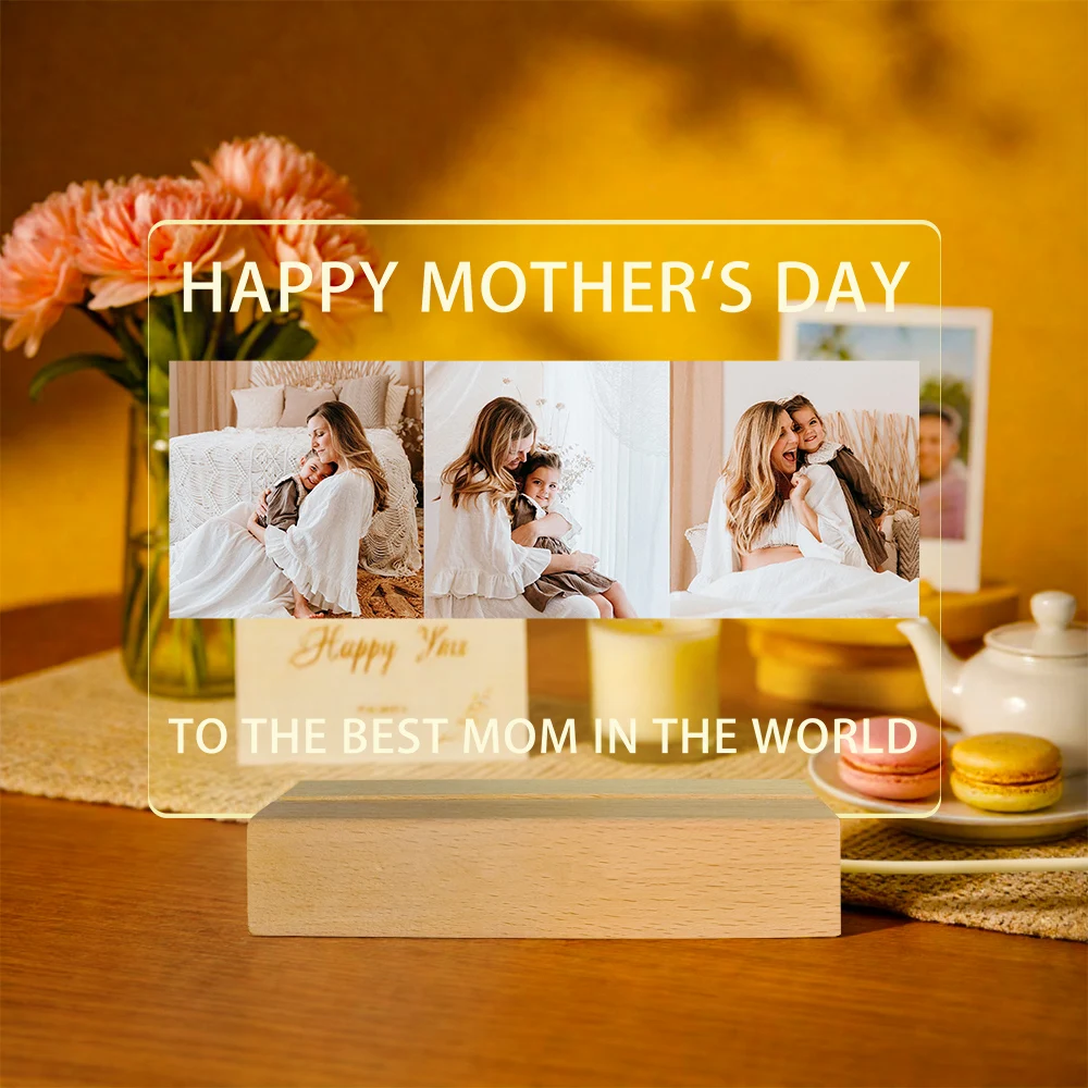 Custom Acrylic Lamp Personalized Photo Text Bedroom Night Light MOM DAD LOVE Friend Family Day Wedding Couples Birthday Gift