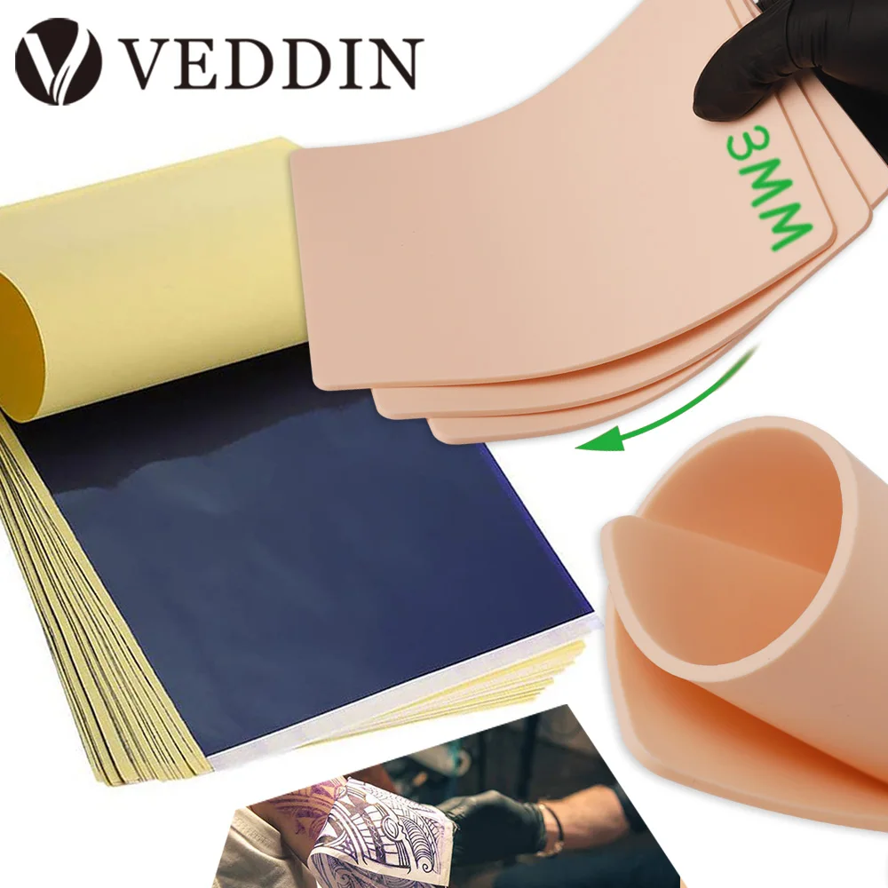 3MM Tattoo Practice Skin and Tattoo Transfer Paper Kit Double Sided Fake Skin Stencil Paper Set Permanent Makeup Tattoo Supplies