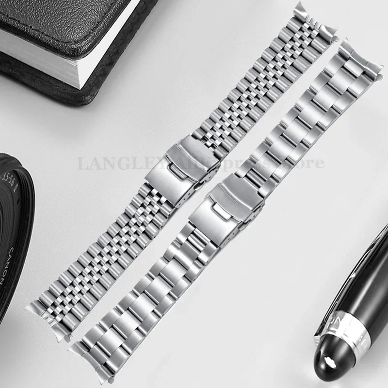 316L Stainless Steel Watch Band for Seiko for Jubilee Watch Accessories Gold Curved Strap 18/19/20/21/22/23/24/26/28mm Bracelet