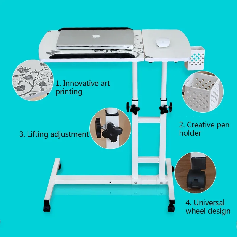 โต๊ะนักเรียนข้างเตียงโต๊ะคอมพิวเตอร์ถาดวางโน้ตบุ๊คพับได้เคลื่อนย้ายได้มีล้อโต๊ะข้างเตียง