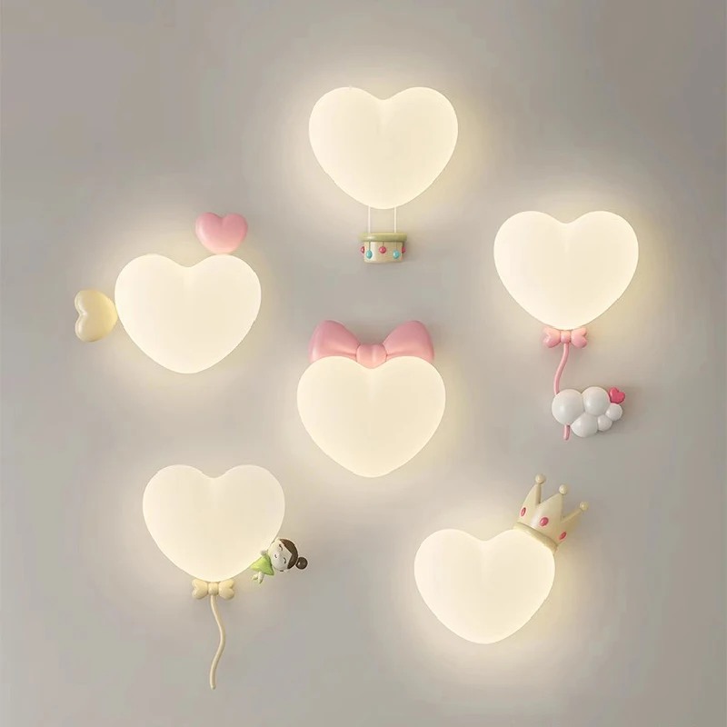 Modern Children's Room LED Wall Lamps Cute Love Heart Shaped Lamp Warm Nursery Princess Room Girl Bedroom Bedside Wall Lights