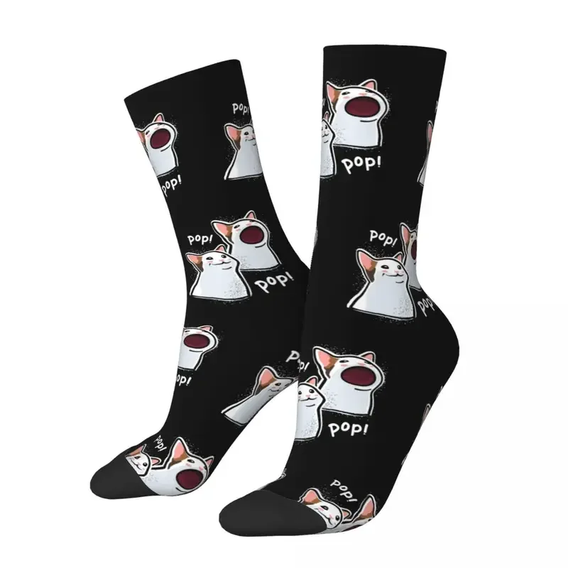 Y2K Autumn Winter Retro Unisex Popping Cat Meme Cute Kitten Mouth Sweat Absorbing Football Socks