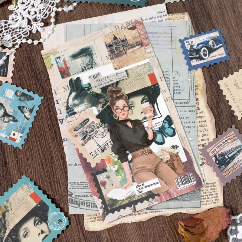 Journal GO 50pcs Vintage Plants Postage Stamp Stickers for Scrapbooking Journaling Decoration Retro Post