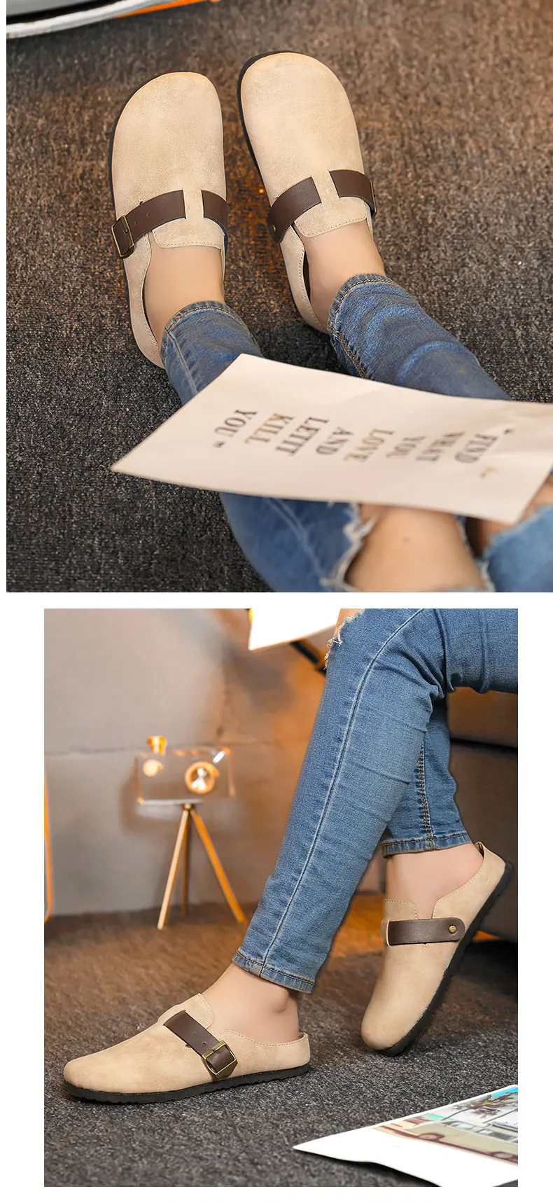 Bequeme Herren-Hausschuhe mit Lederobermaterial, Sommer-Freizeitschuhe, leicht, atmungsaktiv, für den Innen- und Außenbereich – Detail 8