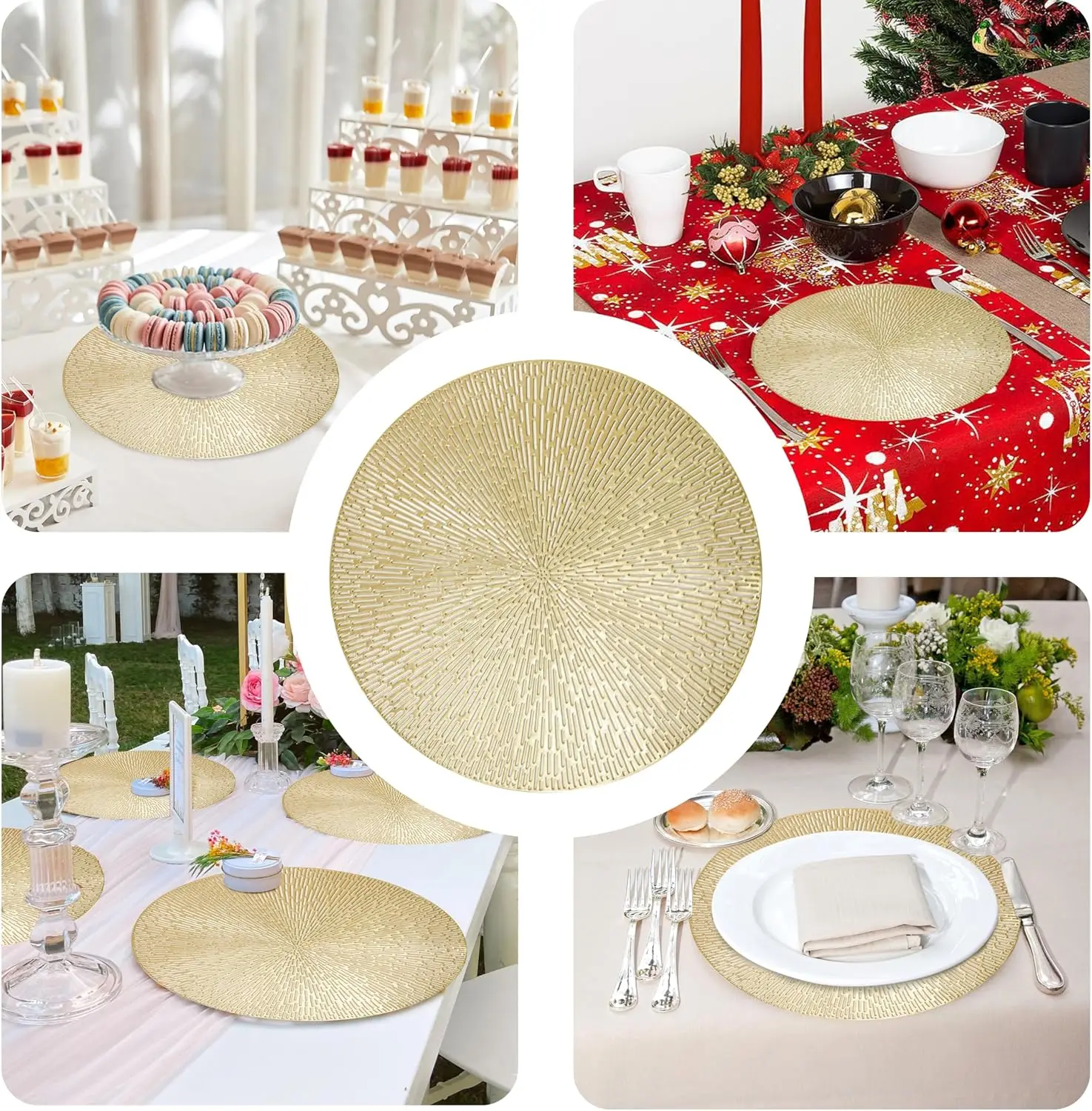 6Pcs 15Inch Dining Placemats Non Skid Heat Insulation Table Mat Waterproof Wipe Clean For Weeding Party Kitchen Table Protection