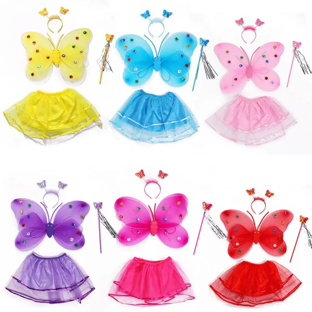 

4pcs/set Double Shouder Strap Luminous Wing Skirt Set Carnival LED Butterfly Skirt Set Cosplay for Children Under 1.6m Tall