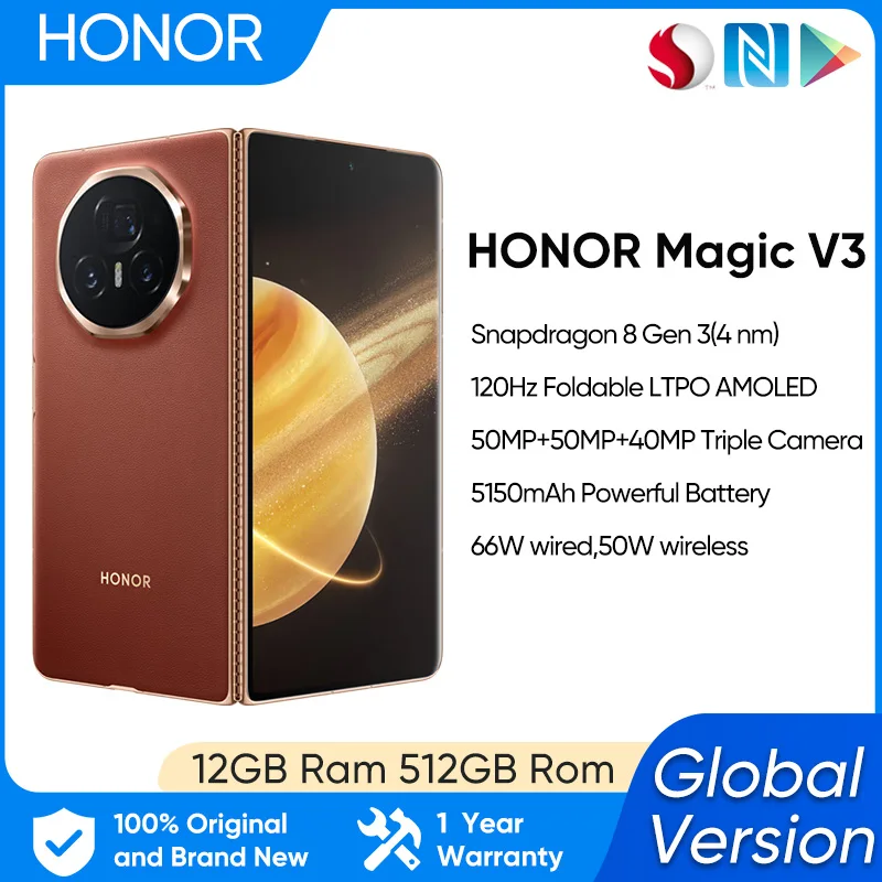 

Honor Magic V3 5G Global Version Foldable LTPO Snapdragon 8 Gen 3 7.92" 120Hz AMOLED Display 50MP Triple Cameras 5150mAh 66W NFC