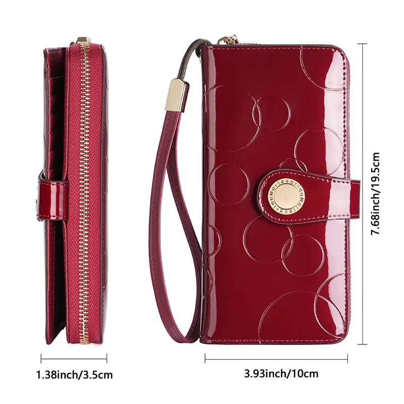 Fashion Women's Clutch Bags RFID Blocking Card Holder Purses with Pocket Zip and Lanyard Patent Leather Wallets for Women Gift