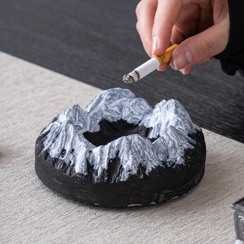 Nordic Creative Volcano Snow Mountain Cement Ashtray Home Office Desktop Art Ornament