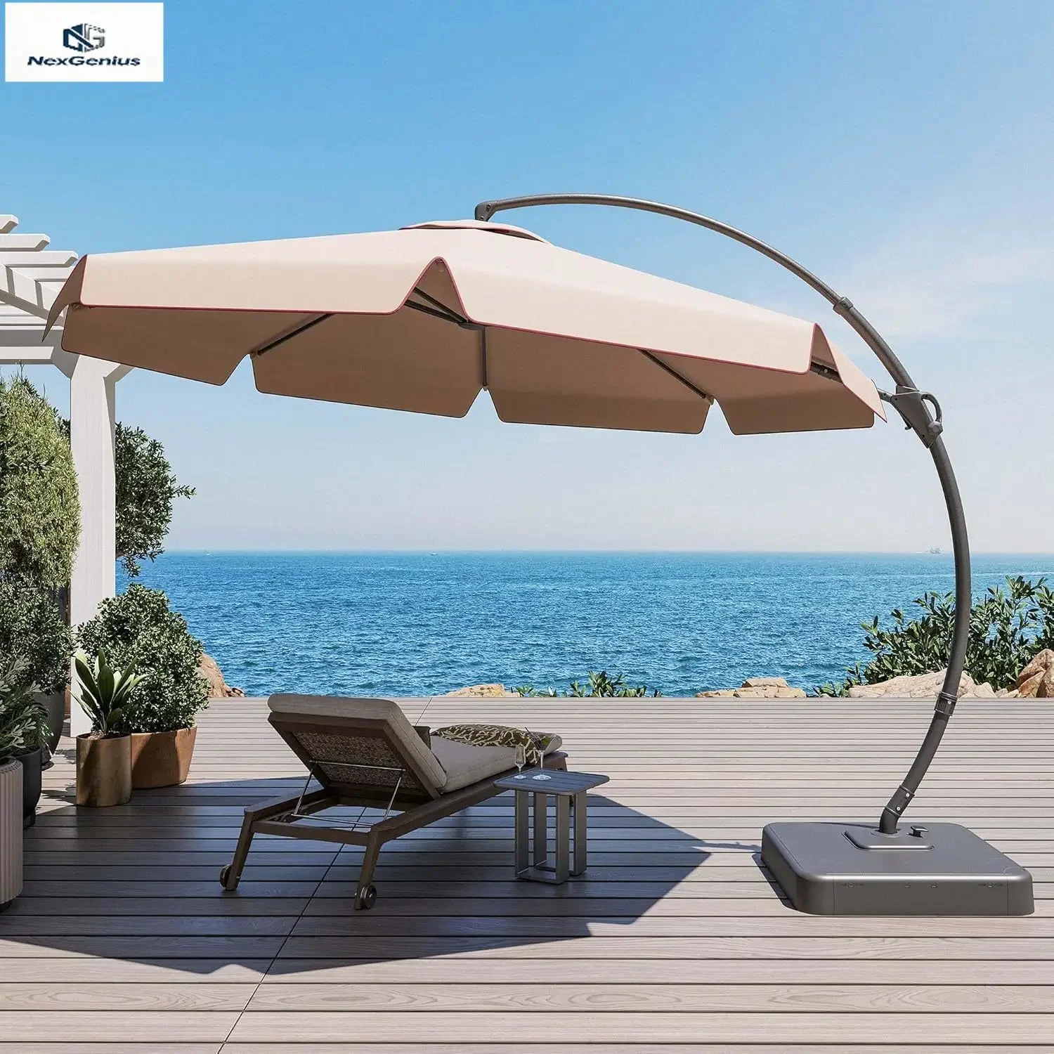 

Outdoor Cantilever Umbrella Curvy Offset Heavy Duty 360 Rotation Base Market Pool Garden Backyard Deck
