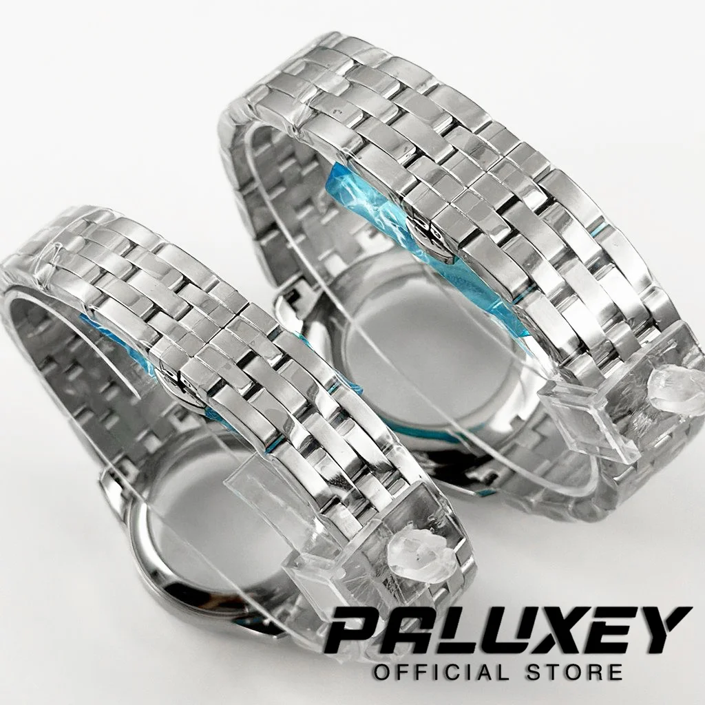 Caja de reloj de acero inoxidable para cócteles, 33MM/40MM, compatible con movimiento NH35 NH38, cubierta trasera transparente de cristal con arco, caja plateada