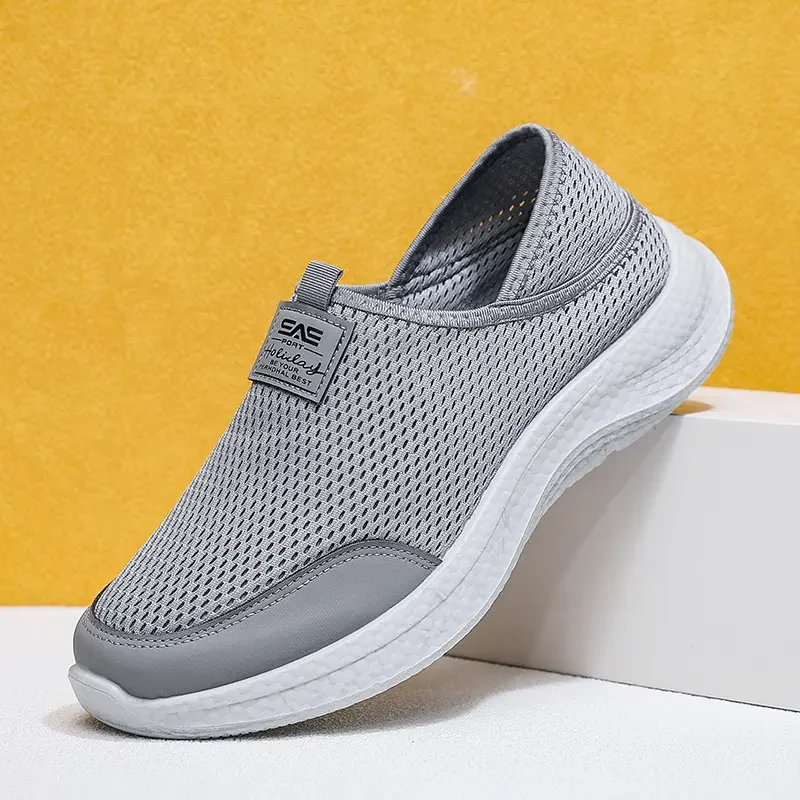 

Мужские летние дышащие сетчатые слипоны для спорта и путешествий, легкие, удобные, универсальные, на плоской подошве, с круглым носком