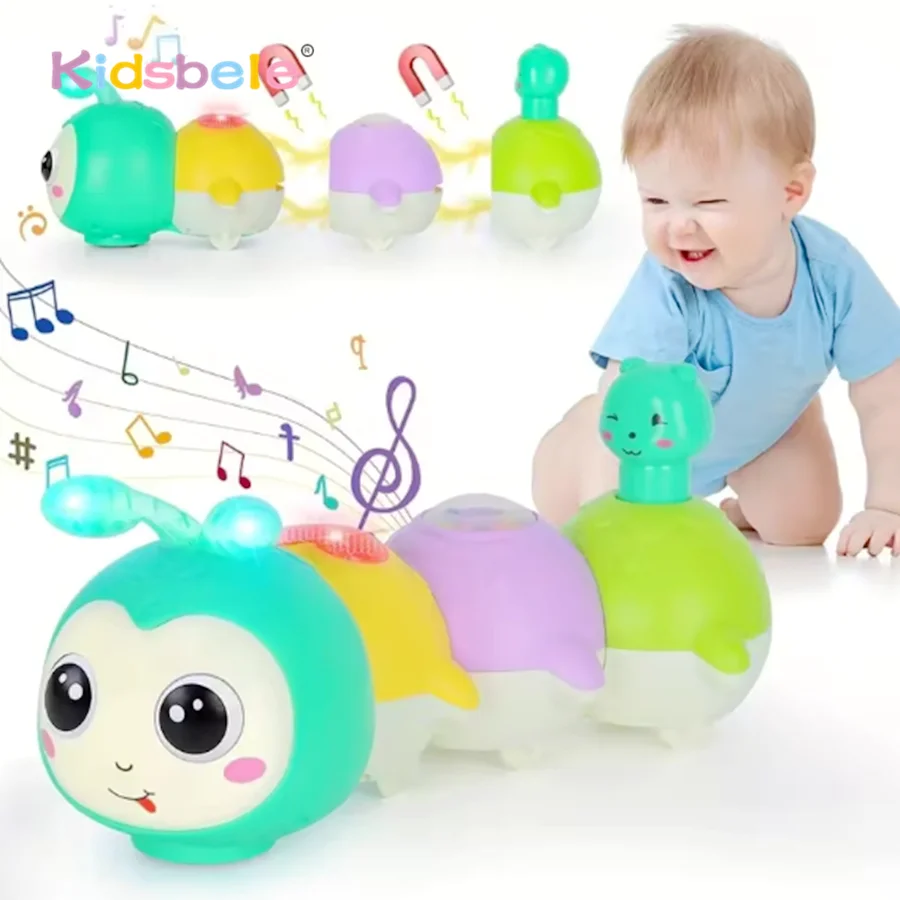 Giocattolo strisciante Caterpillar per bambini Giocattolo elettrico per animali domestici con luce e musica per regalo di compleanno di Natale infantile