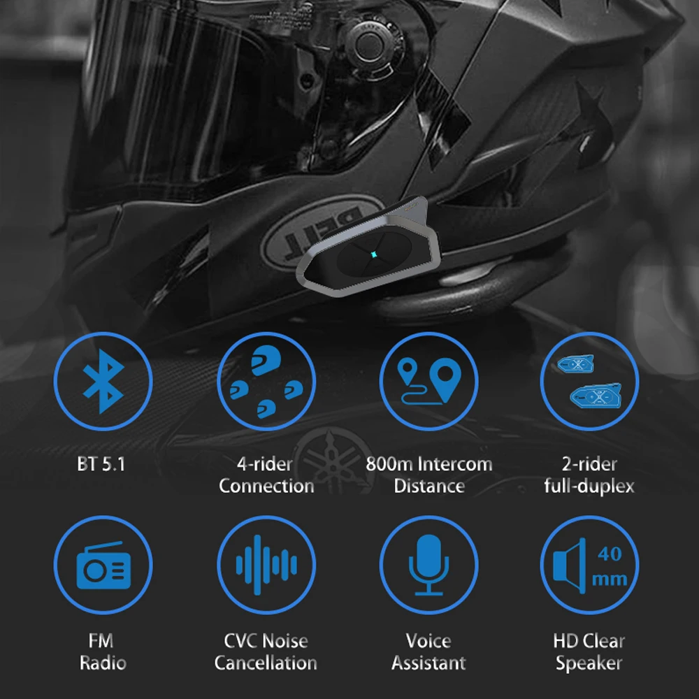 New GoTalk4 Motorcycle Helmet Bluetooth Headset 800M 2 Riders Full-duplex Helmet Interphone  BT5.1 Communicator FM + Voice Assis