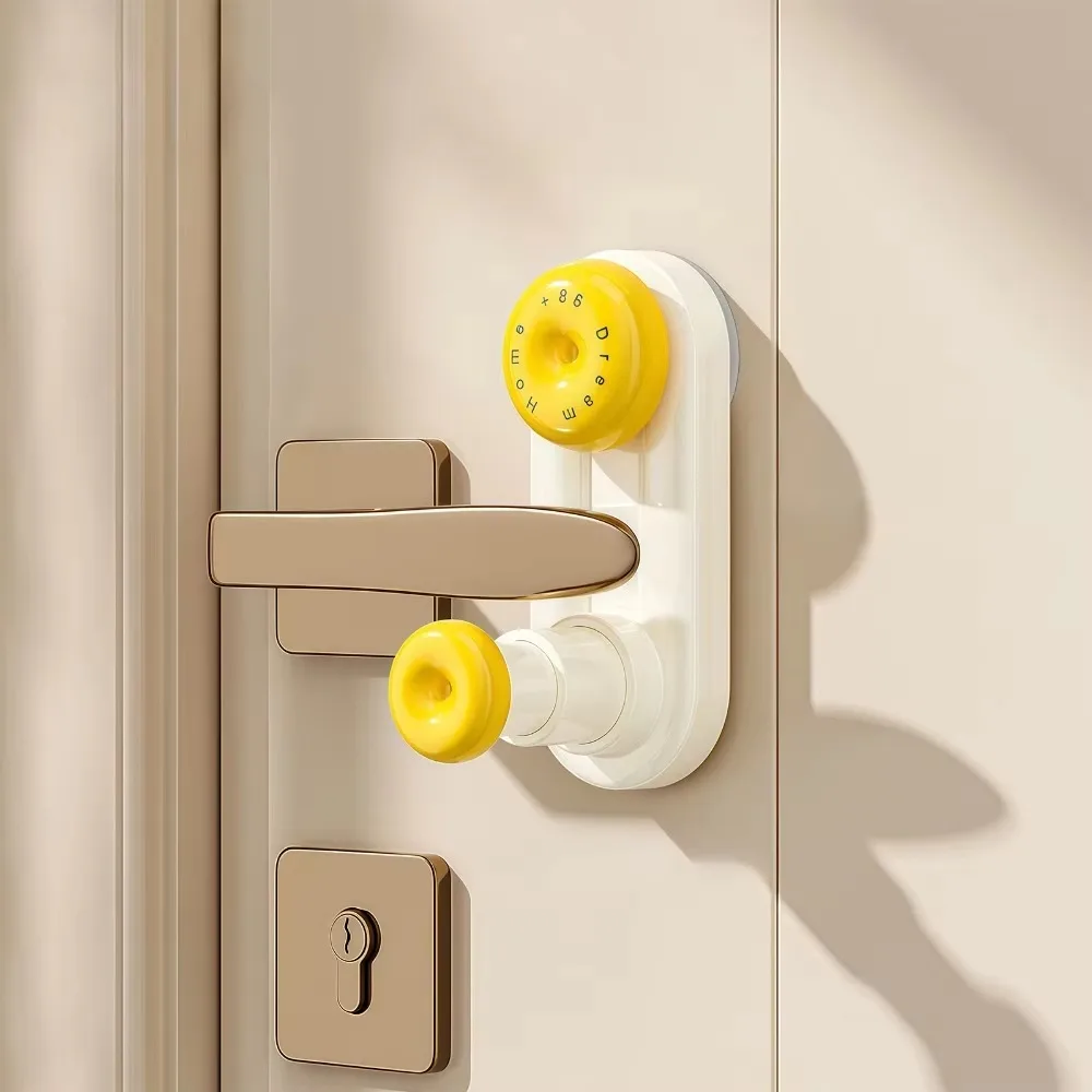 3-Gear Adjustable Door Safety Lock No Drill Odor-Free Solid Plastic Childproof Handle Lock Rounded Smooth Edges Vacuum Suction