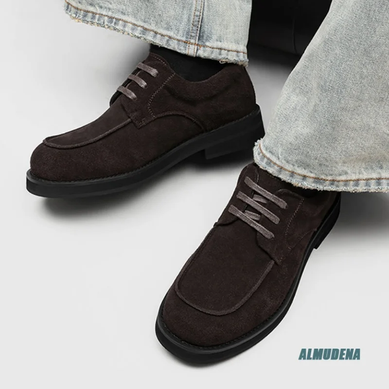 Dark Brown Suede Men's Casual Oxford Shoes Round Toe Lace-Up Low Heel Retro Office Daily Outdoor Minimalist Fashion Work Shoes