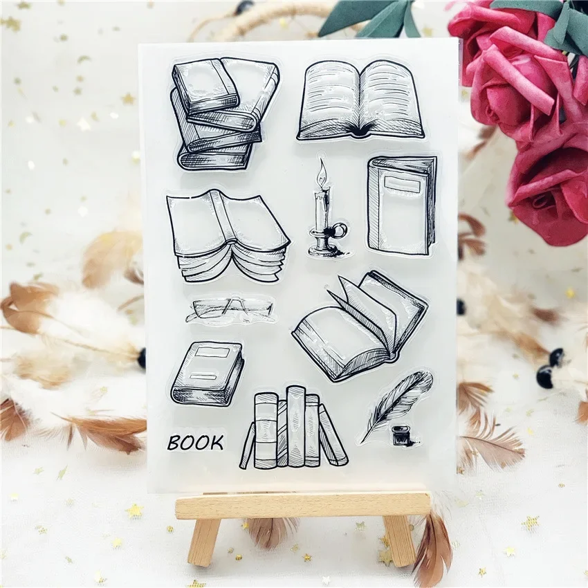 Tampon en silicone transparent pour scrapbooking, motif livre de connaissances, feuilles de tampons décoratifs transparents