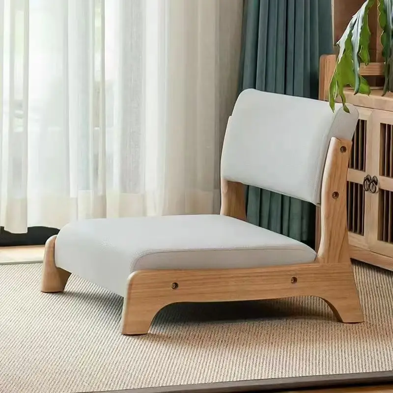 Solid Wood Handcrafted Bay Window Chair Japanese Tatami Balcony Seat Compact Floor Recliner Backrest