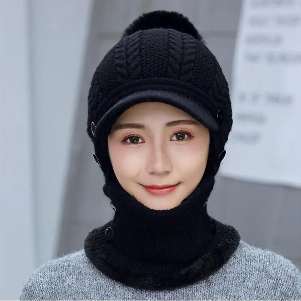 

Balaclava Hat Woolen Scarf Hat Set Face Mask Elastic Hooded Thermal Cap Soft Integrated Knitted Hat Women