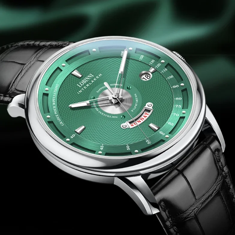 LOBINNI Orologio automatico da uomo 41MM Orologio da polso meccanico Specchio zaffiro Luminoso Data della settimana