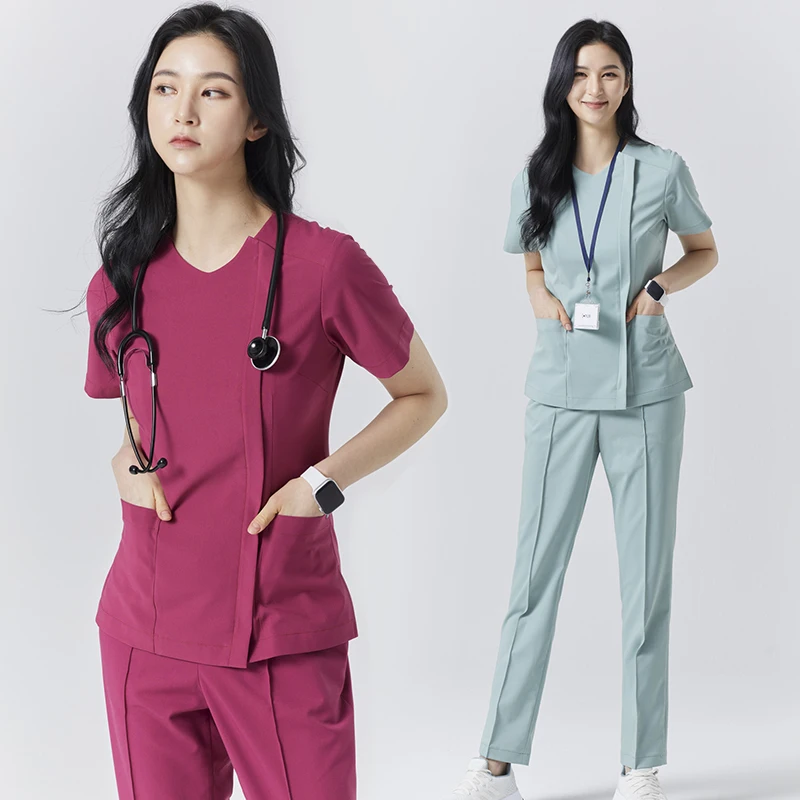 

Korean Style Short Sleeve Elastic Surgery Suit Dental Workwear Hand Washing Uniform Eye Care Uniform Nursing Work Uniform Set