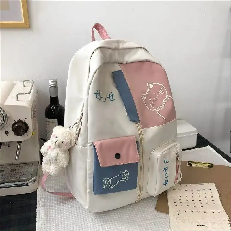 

Multi-pockets women's school backpacks korean fashion ulzzang JK school bags lovely cat travel protability satchels preppy style