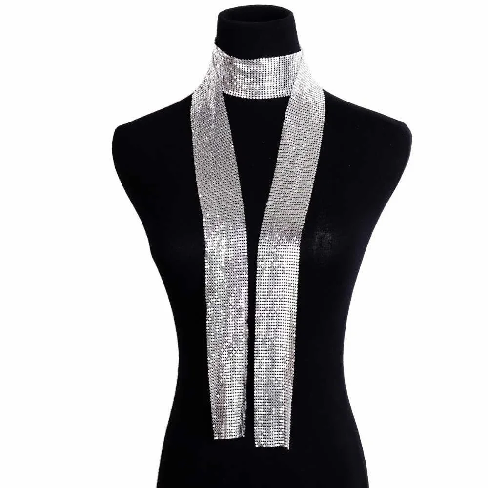 Damen Punk Aluminium Legierung Pailletten Krawatte Kette Anhänger Halsband Lange Dünne Hals Kragen Halsketten Schal Schal Sexy Mode Schmuck – Detail 15