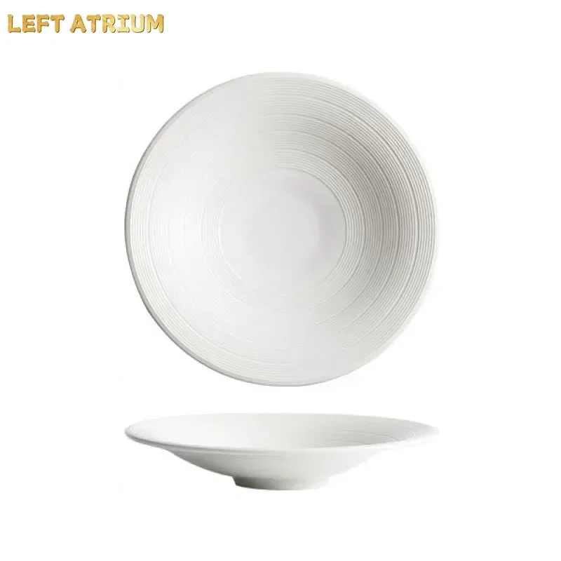 Line Texture Small Foot Bowl Ceramic Salad Bowl Thick Soup Bowl Noodles Bowls Sashimi Bowls Restaurant Creative Tableware