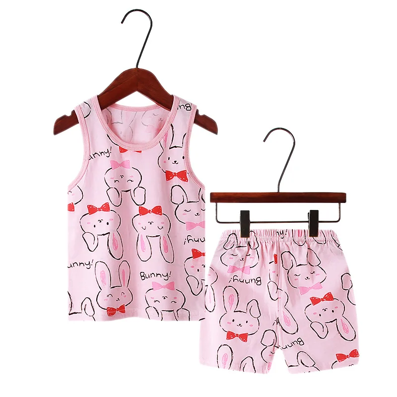 Cute Pink Rabbit Baby Pajamas Boys Girls Cartoon Sleepwear Kids Summer Home Clothes Casual Suits Children's Pyjama Loungewear