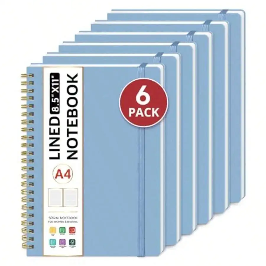 

Spiral Lined Notebook 8.5 X 11 Inch A4 College Ruled Journal 6 Pack Blue Plastic Cover