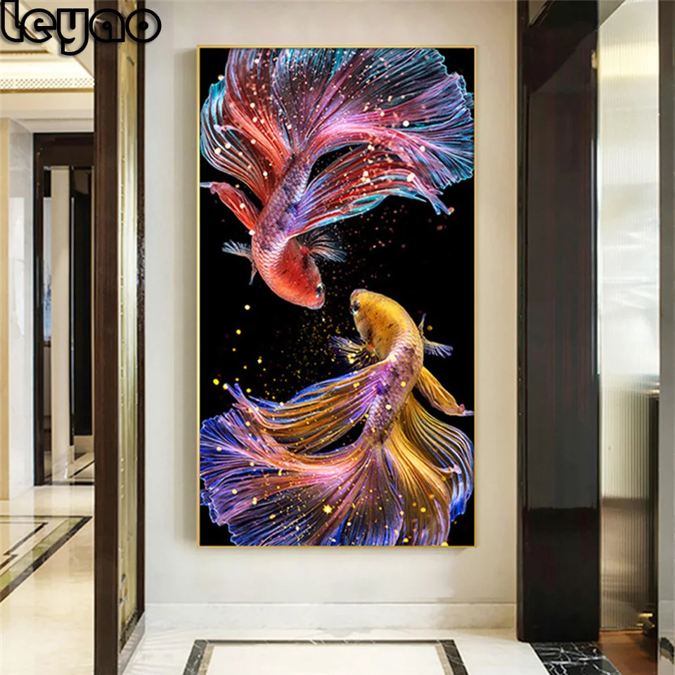 pittura diamante 5D fai da te di grandi dimensioni kit artistico pesce quadrato rotondo completo diamante ricamo mosaico decorazioni animali casa